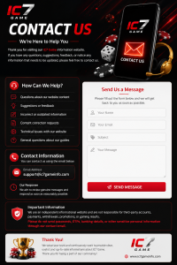 IC7 Game Contact Us page with support and contact information