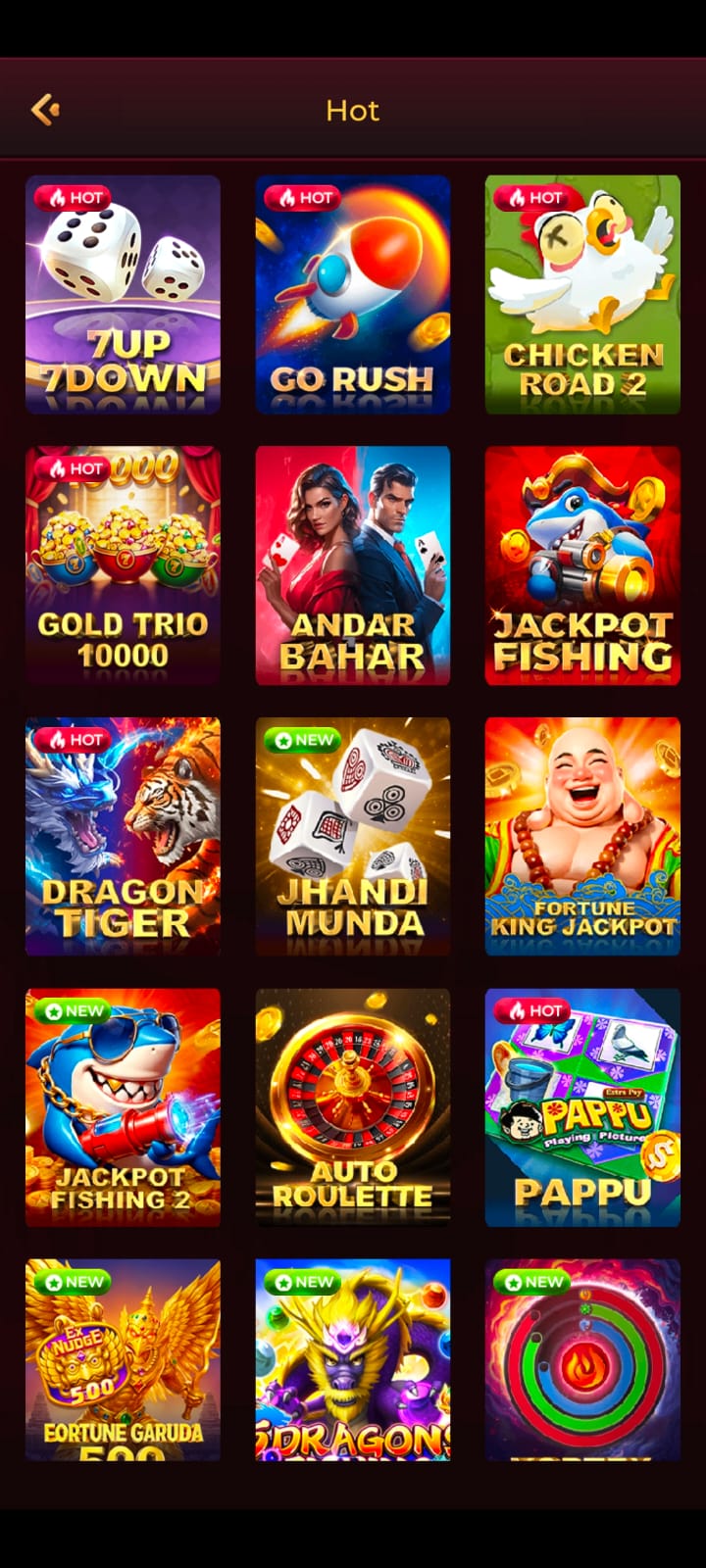 IC7 Game Hot Games featuring Go Rush, Chicken Road 2, Andar Bahar, Dragon Tiger and Auto Roulette